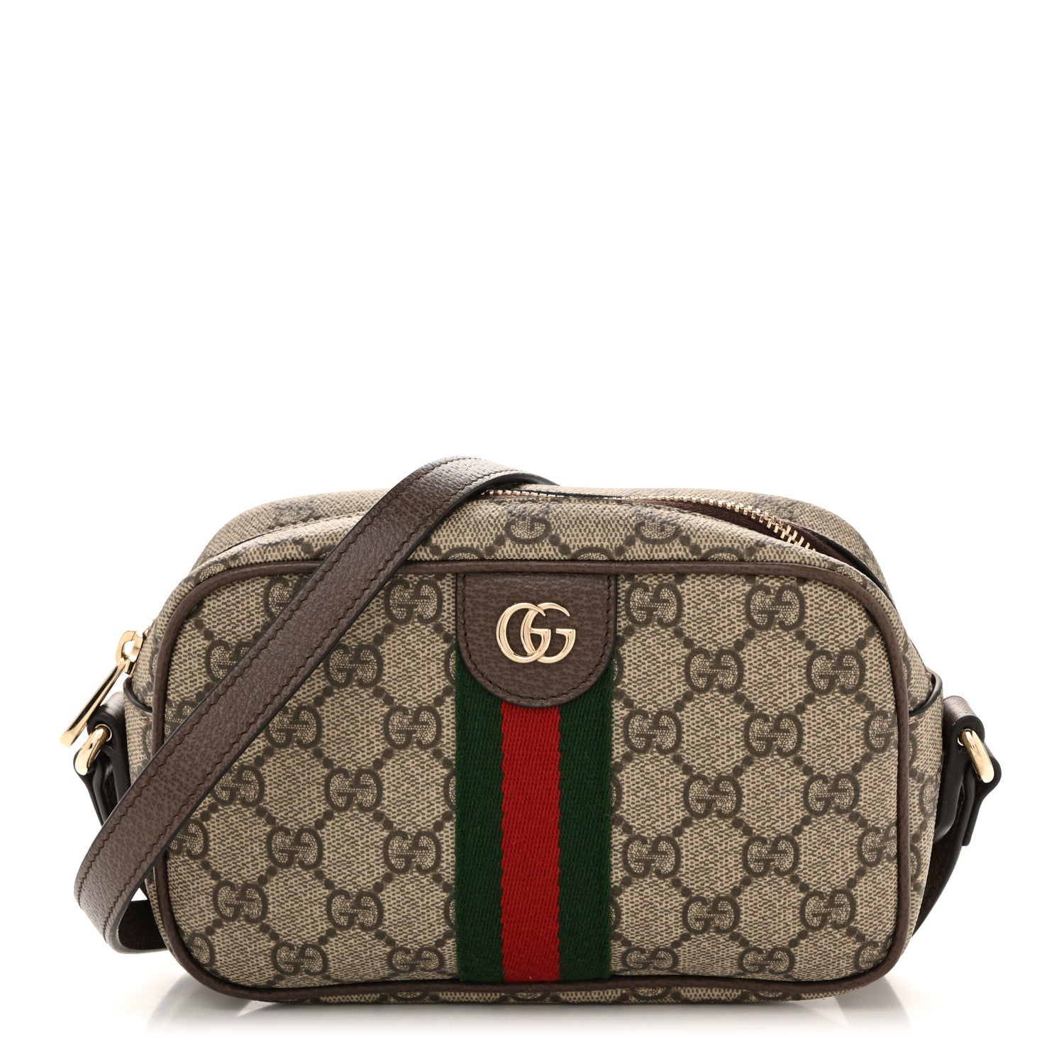 Gucci GG Supreme Monogram Web Small Ophidia Camera Bag Beige Dark Brown 1 of 13
