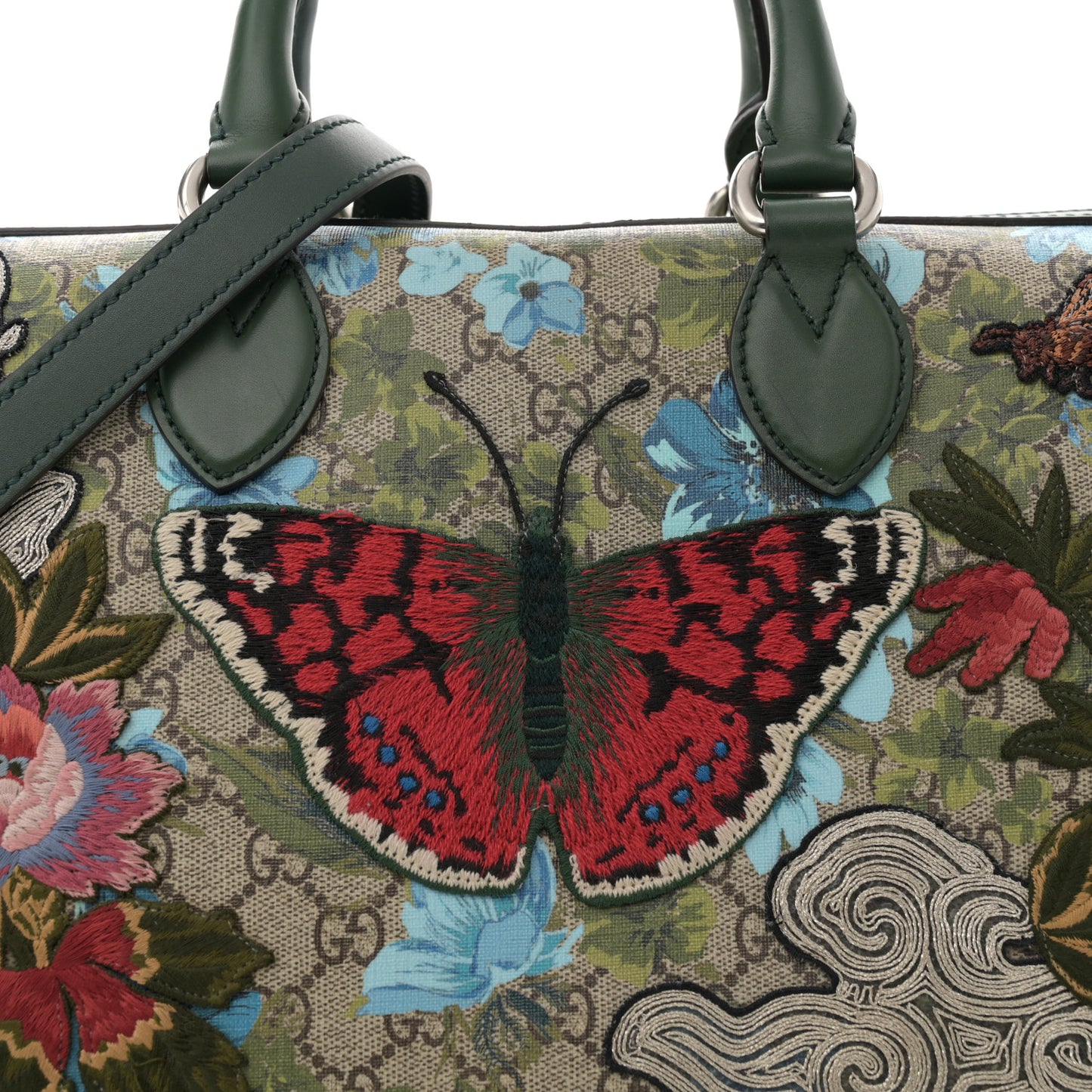 GG Supreme Monogram Bloom Butterfly Embroidered Medium Boston Green