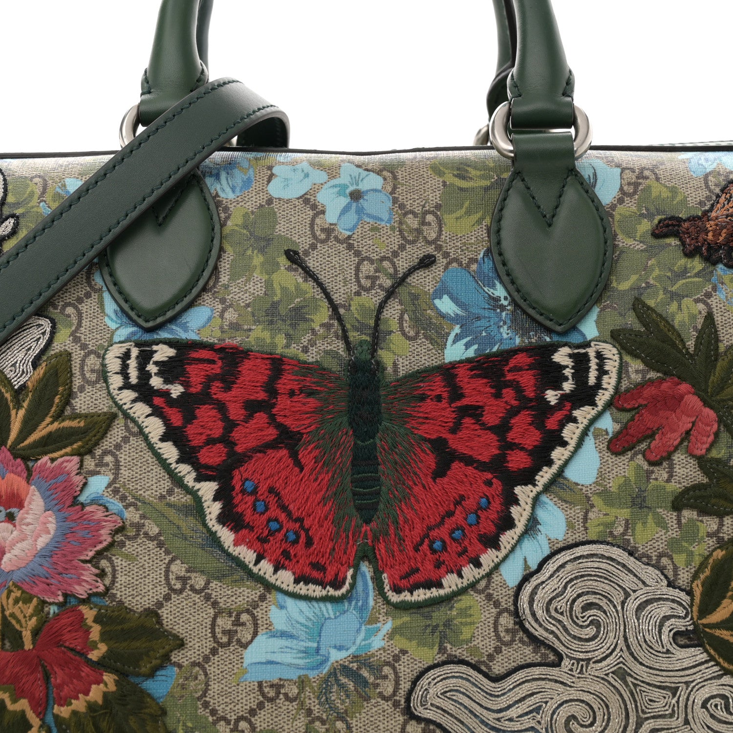 Gucci GG Supreme Monogram Bloom Butterfly Embroidered Medium Boston Green 8 of 13