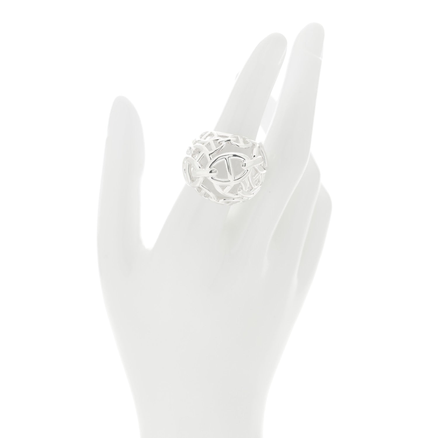 Hermes Sterling Silver GM Chaine d'Ancre Enchainee Dome Ring 55 7.25 2 of 6