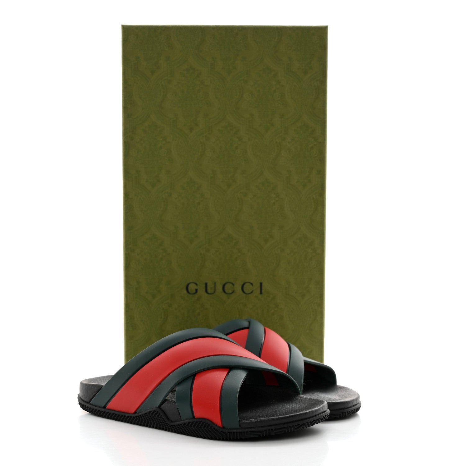 Gucci Rubber Web Womens Criss Cross Slide Sandals 36 Green Red 9 of 9