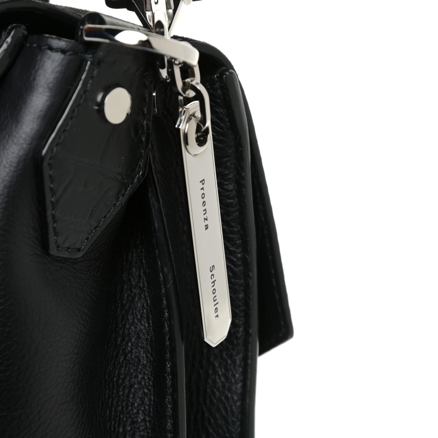 Proenza Schouler Suede Calfskin Crocodile Embossed Medium PS1 Satchel Black 10 of 12