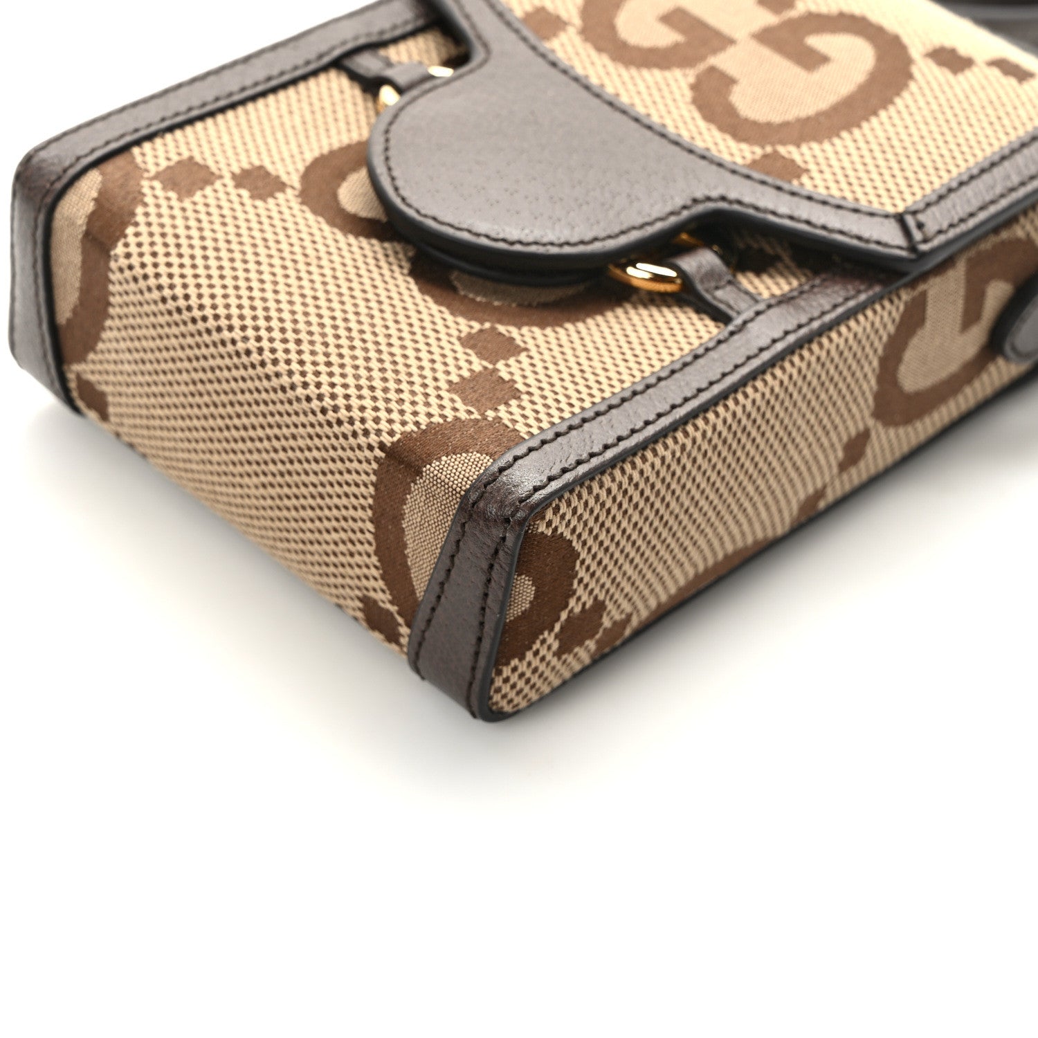 Gucci Monogram Jumbo GG Textured Dollar Calfskin Mini Horsebit 1955 Crossbody Bag Camel Ebony New Acero 12 of 14