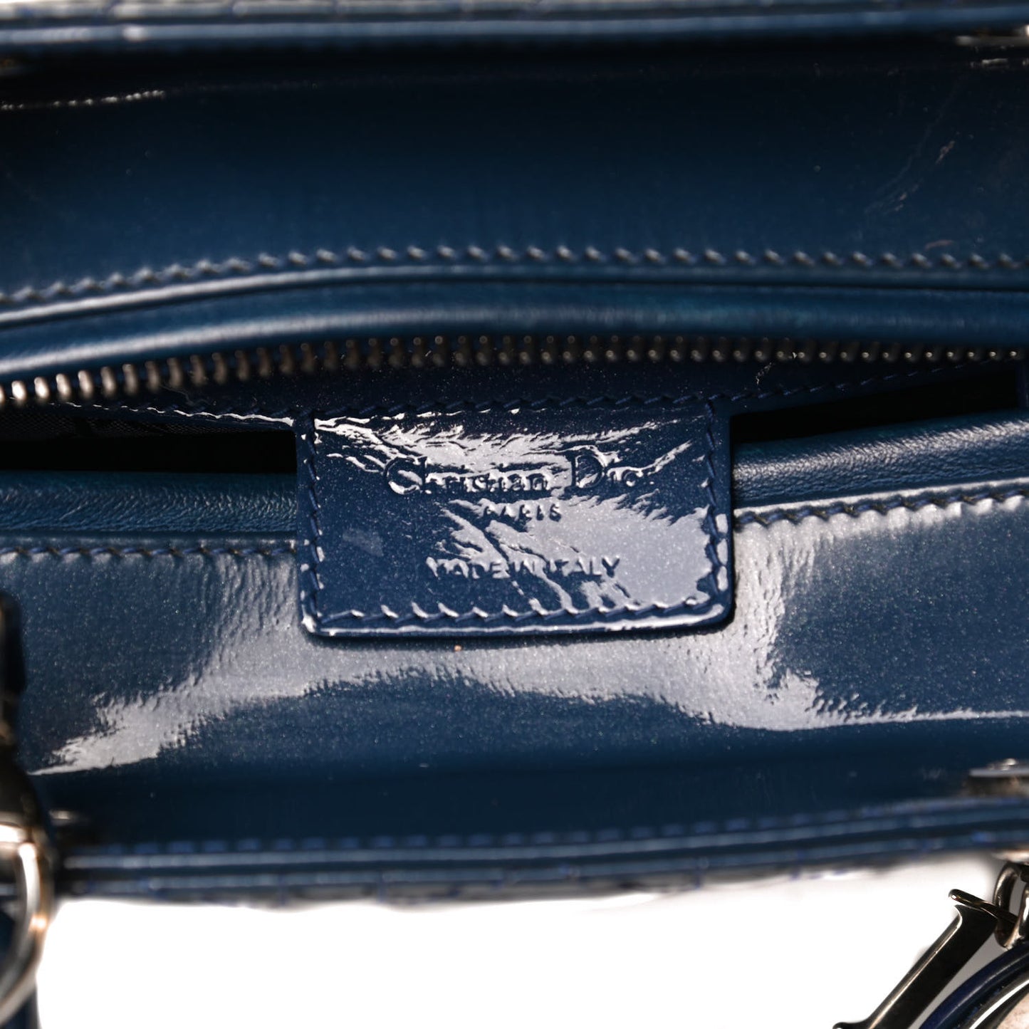 Patent Cannage Medium Lady Dior Blue