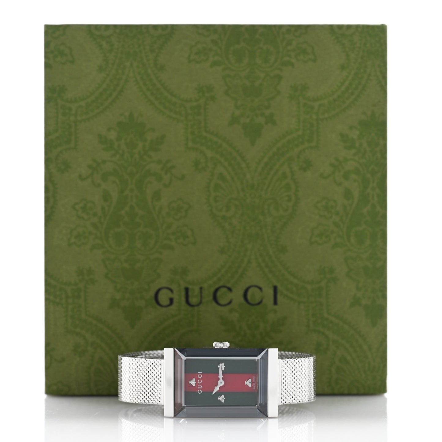 Stainless Steel Mother of Pearl 21mm Web G-Frame Mesh Quartz Watch Green