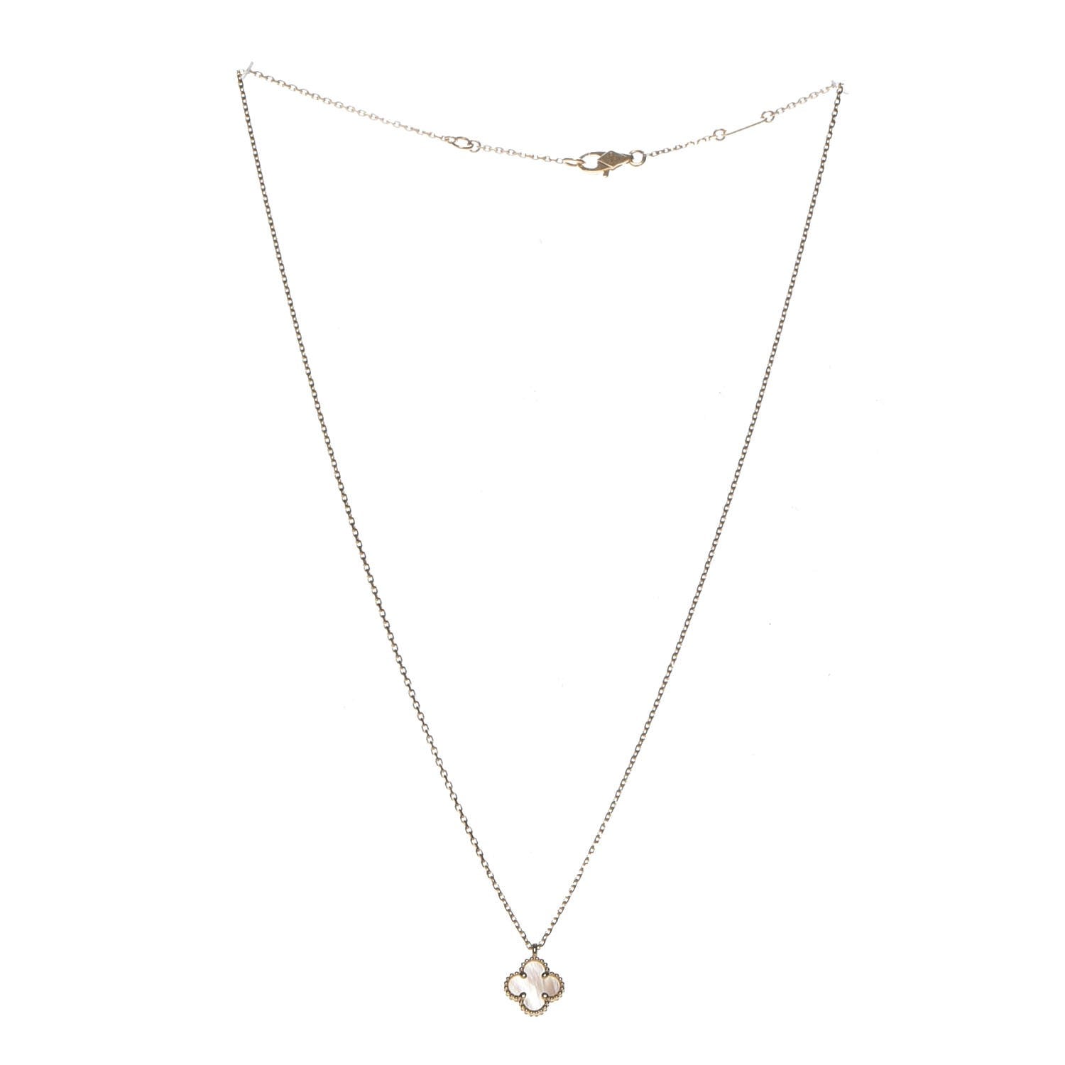 Van Cleef & Arpels 18K Yellow Gold Mother of Pearl Sweet Alhambra Pendant Necklace 3 of 8