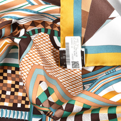 Hermes Silk La Selle Imaginaire Scarf 90 Miel Vert White 5 of 5