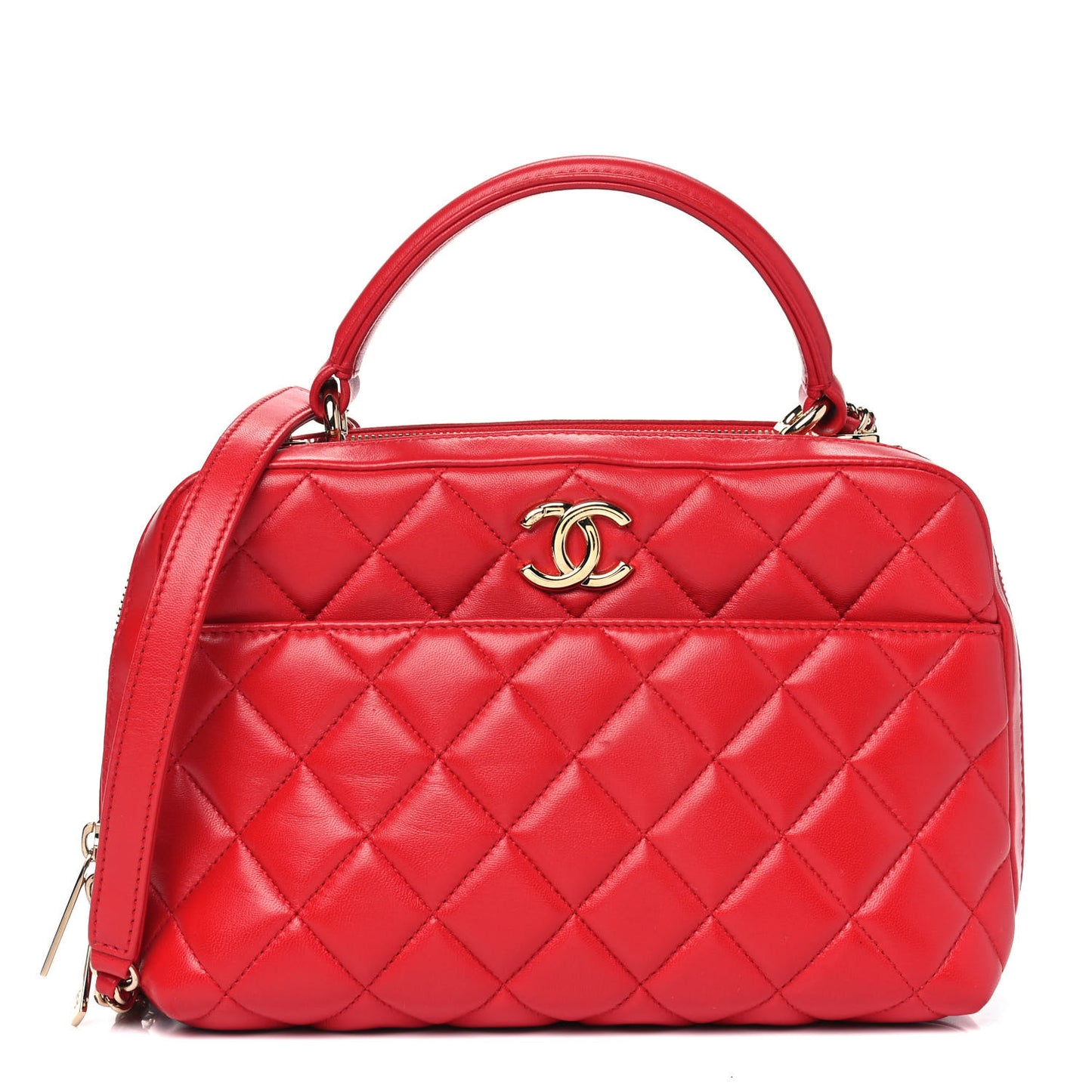 Lambskin Quilted Medium Trendy CC Bowling Bag Red