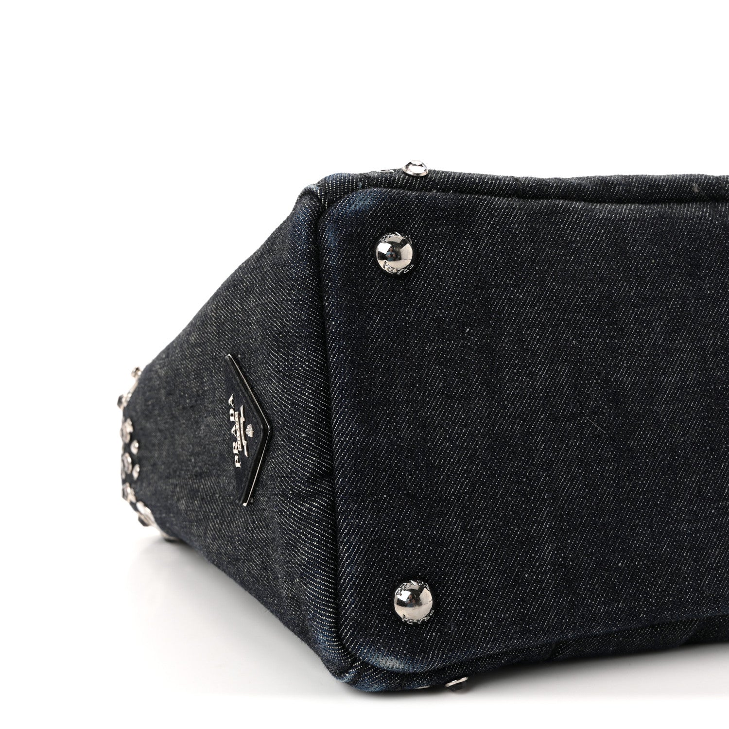 Prada Canapa Denim Crystal Rivet Studded Tote Avio 1809091