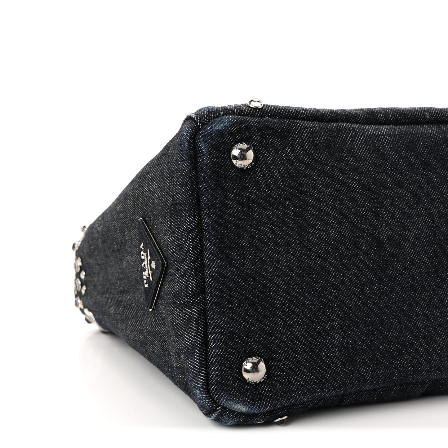 Canapa Denim Crystal Rivet Studded Tote Avio
