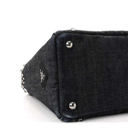 Prada Canapa Denim Crystal Rivet Studded Tote Avio 8 of 9