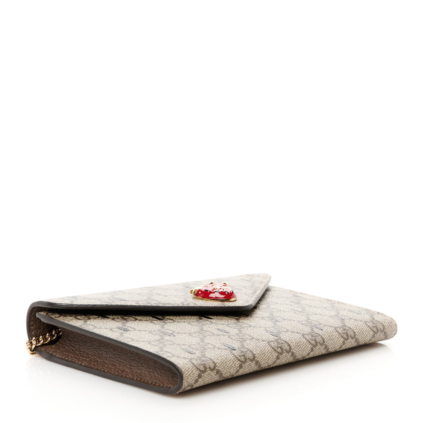 GG Supreme Monogram Strawberry Seed Textured Dollar Calfskin Enamel Double G Strawberry Wallet On Chain Beige Ebony Black New Acero Hibiscus Red