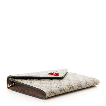 Gucci GG Supreme Monogram Strawberry Seed Textured Dollar Calfskin Enamel Double G Strawberry Wallet On Chain Beige Ebony Black New Acero Hibiscus Red 4 of 10