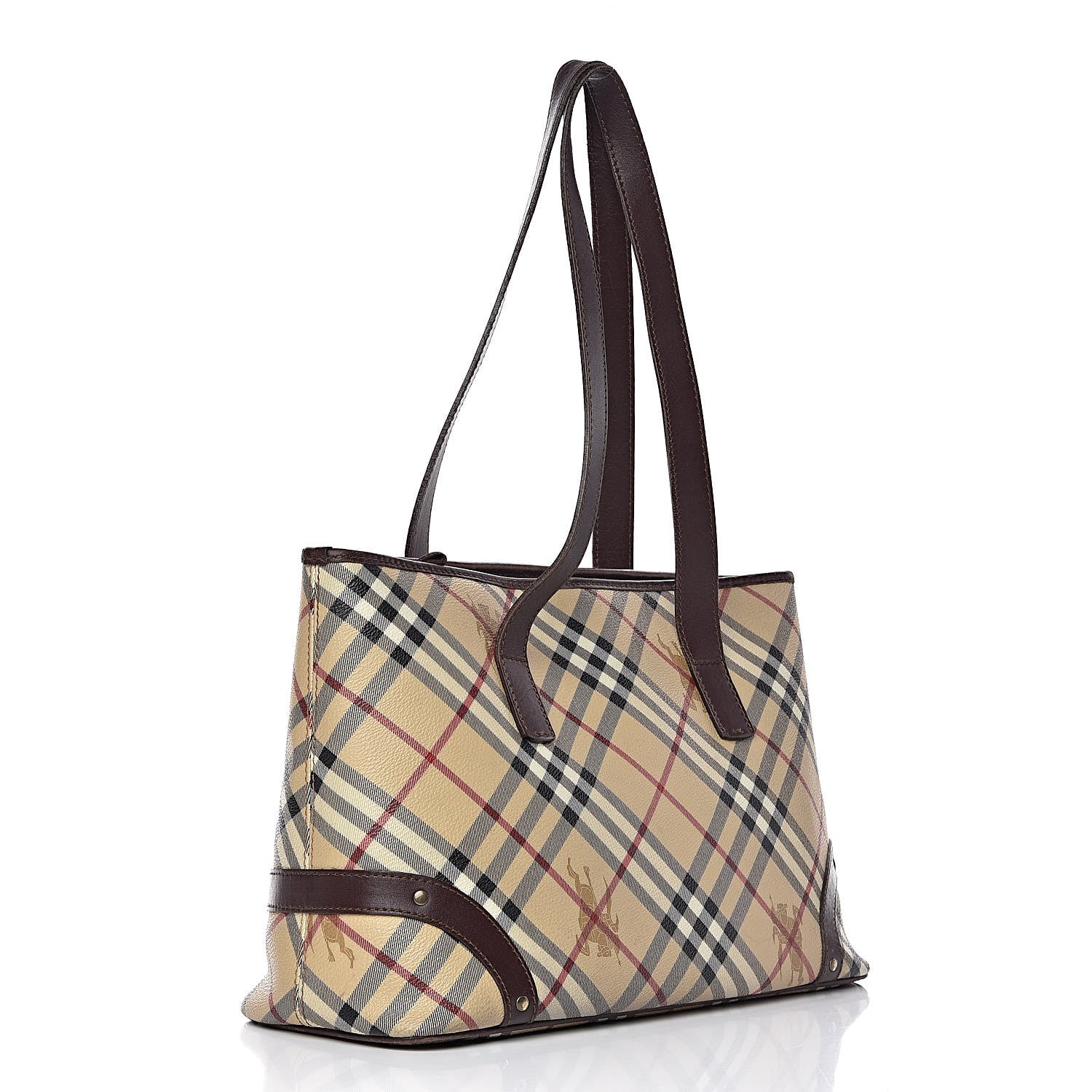 Burberry Haymarket Check Studded Tote Bag Chocolate 3 of 23