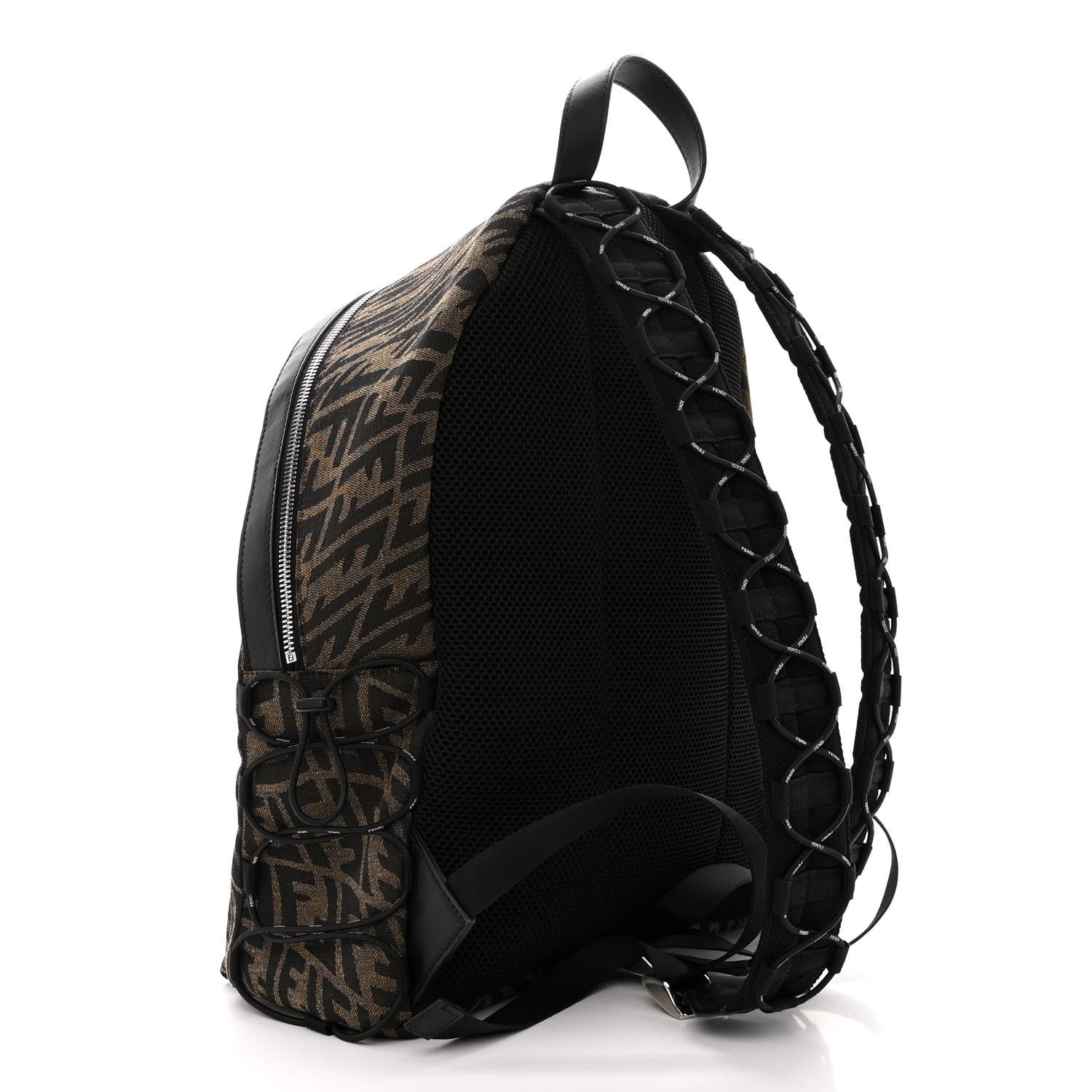 Fendi X SARAH COLEMAN Fabric Jacquard Vitello Grace Light Woven Lanyard FF Vertigo Pouch Pocket Backpack Tobacco Moro Black 3 of 10