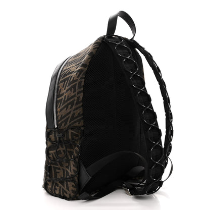 Fendi X SARAH COLEMAN Fabric Jacquard Vitello Grace Light Woven Lanyard FF Vertigo Pouch Pocket Backpack Tobacco Moro Black 3 of 10