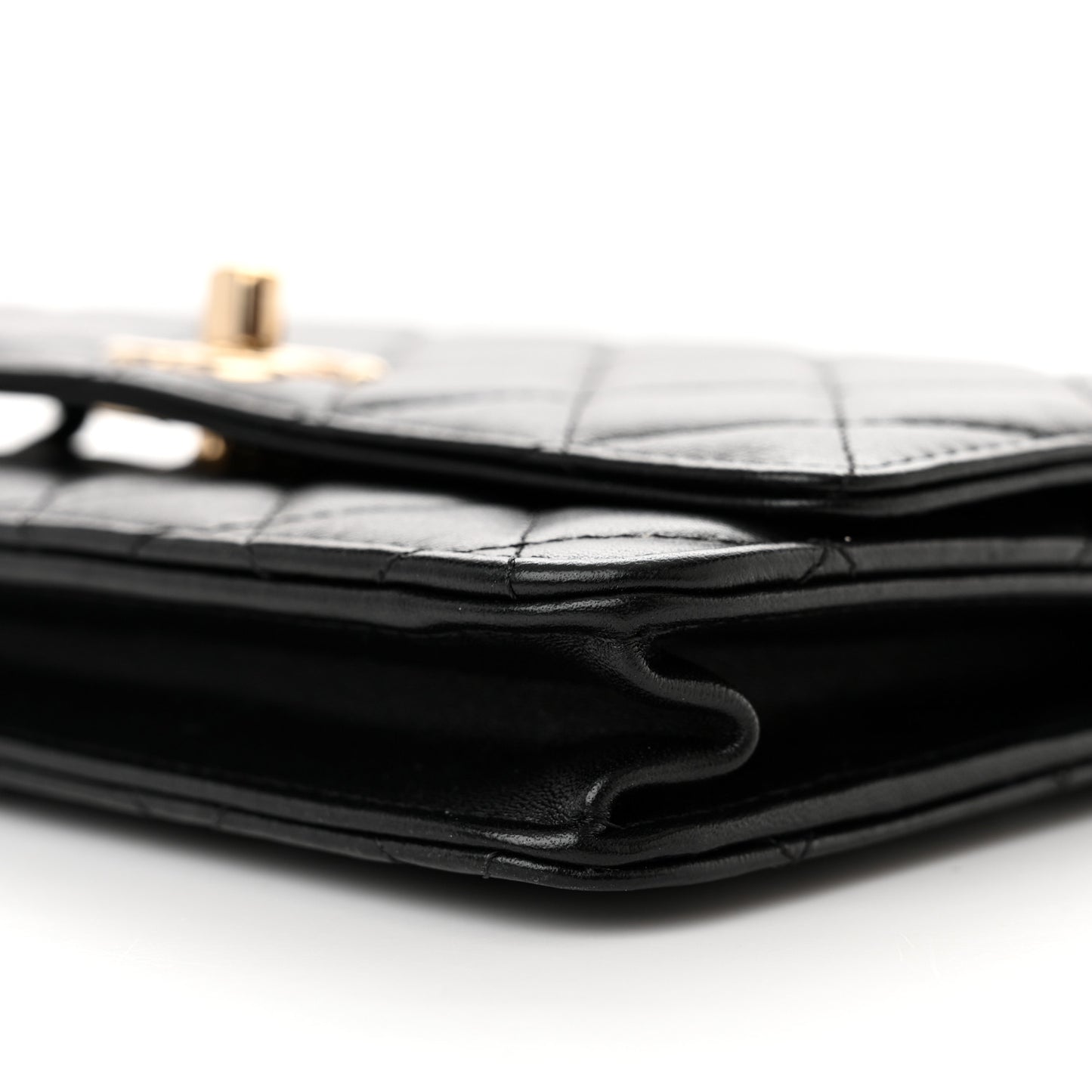 Lambskin Quilted Trendy CC Wallet On Chain WOC Black