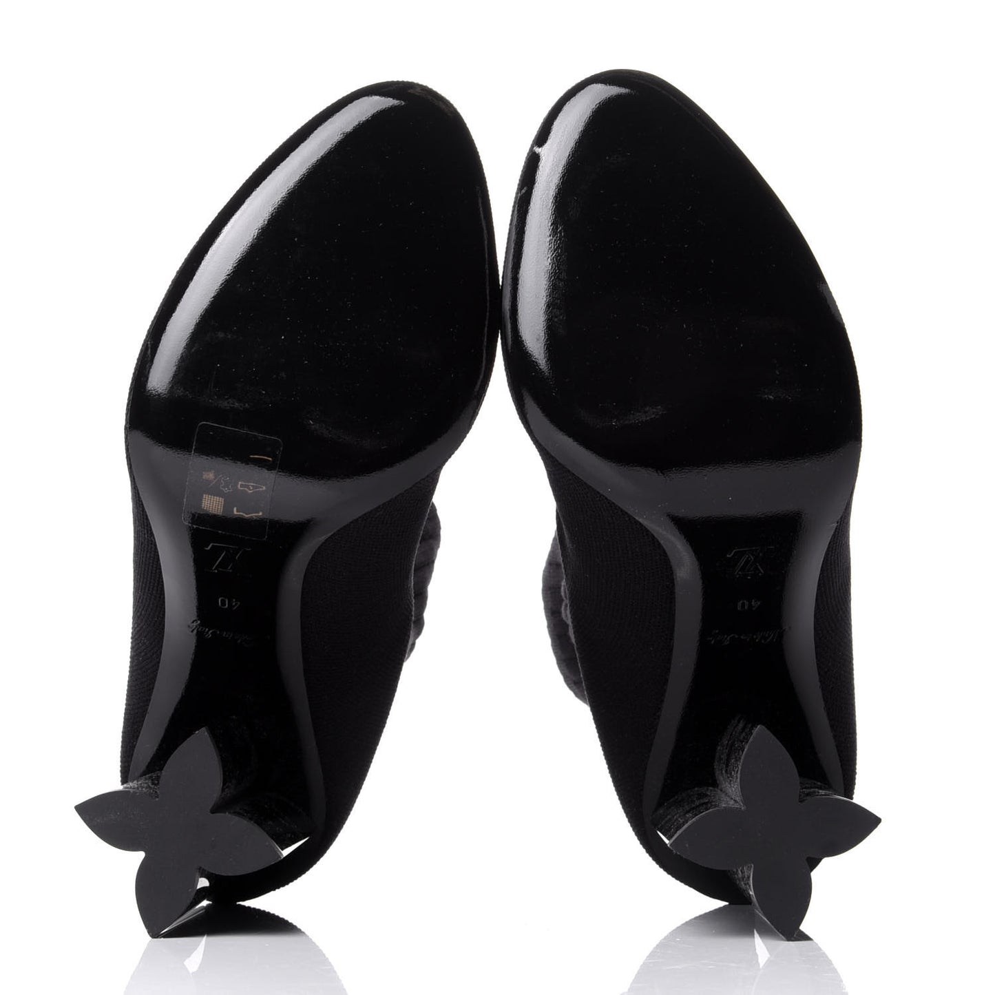 Stretch Fabric LV Black Heart Sock Ankle Boots 40 Black