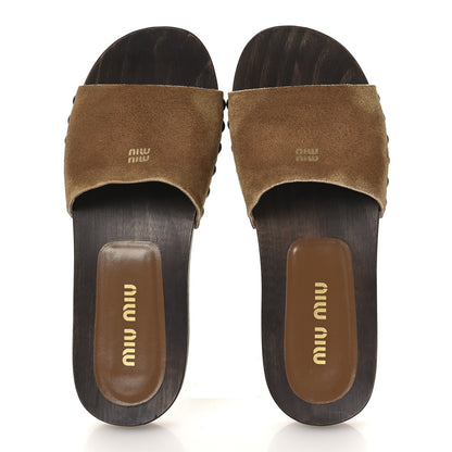 Miu Miu Suede Logo Slide Clogs 37 Cannella 2 of 11