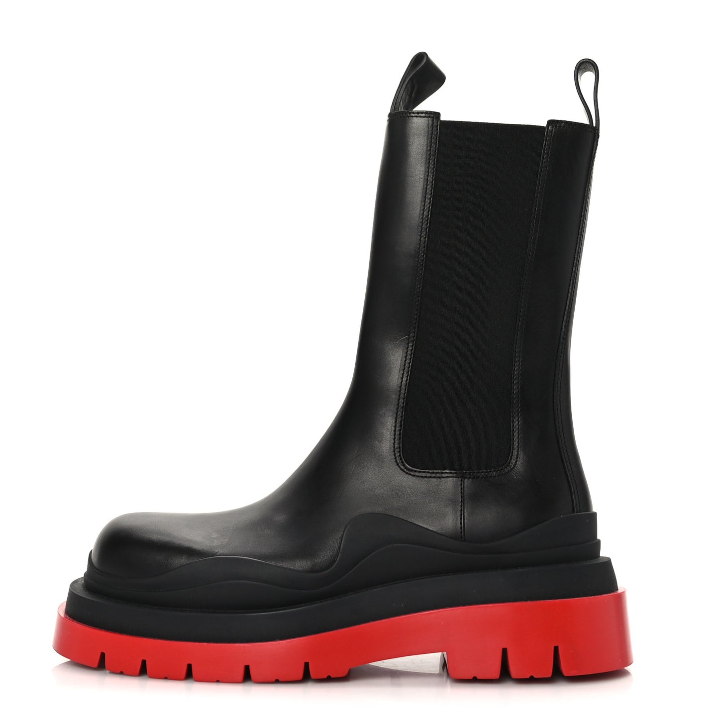 Calfskin The Tire Chelsea Boots 40.5 Black Bright Red