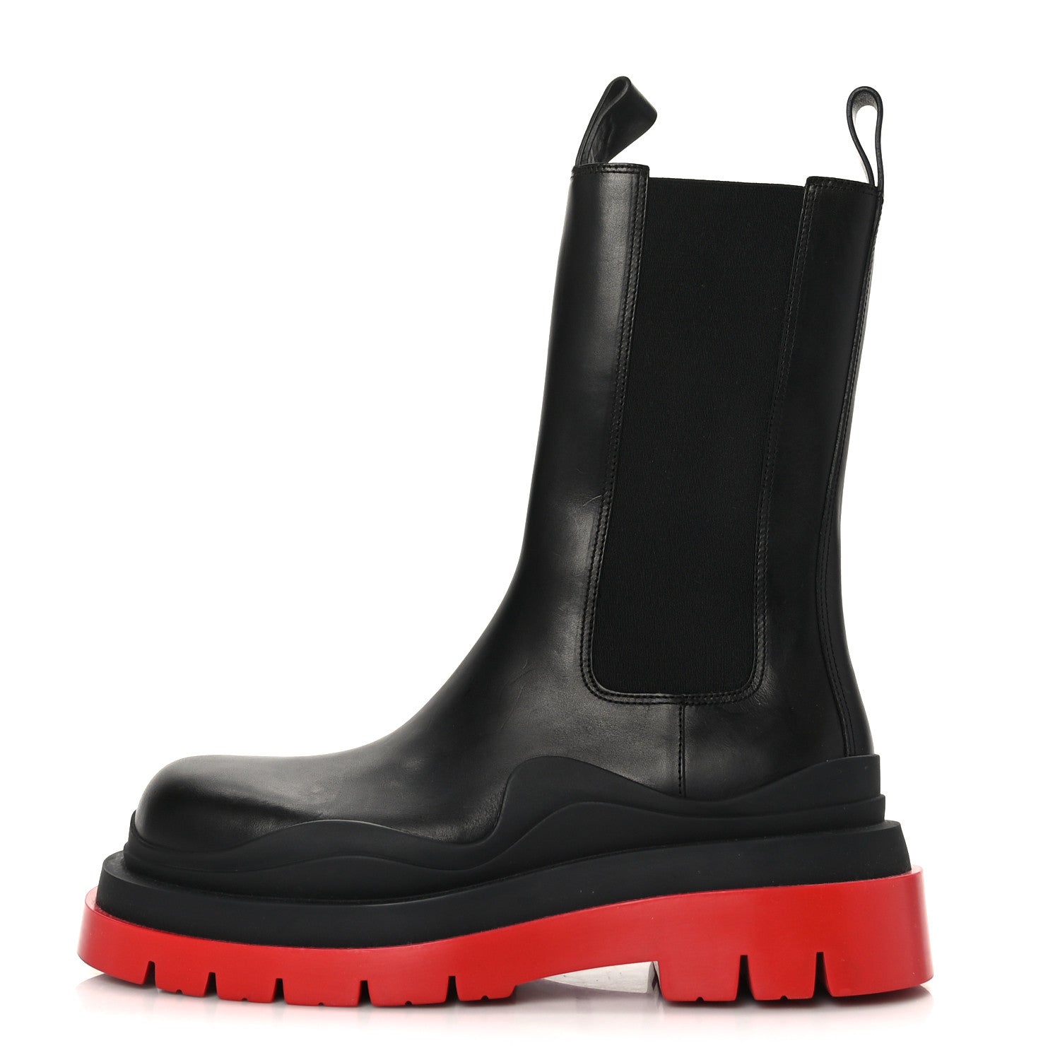 Bottega Veneta Calfskin The Tire Chelsea Boots 40.5 Black Bright Red 1 of 7