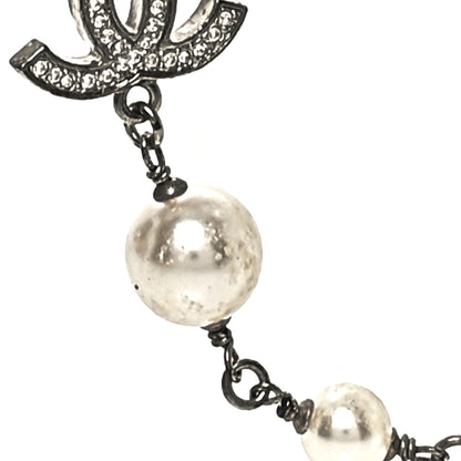 Chanel Crystal Pearl CC Long Necklace Silver 5 of 6