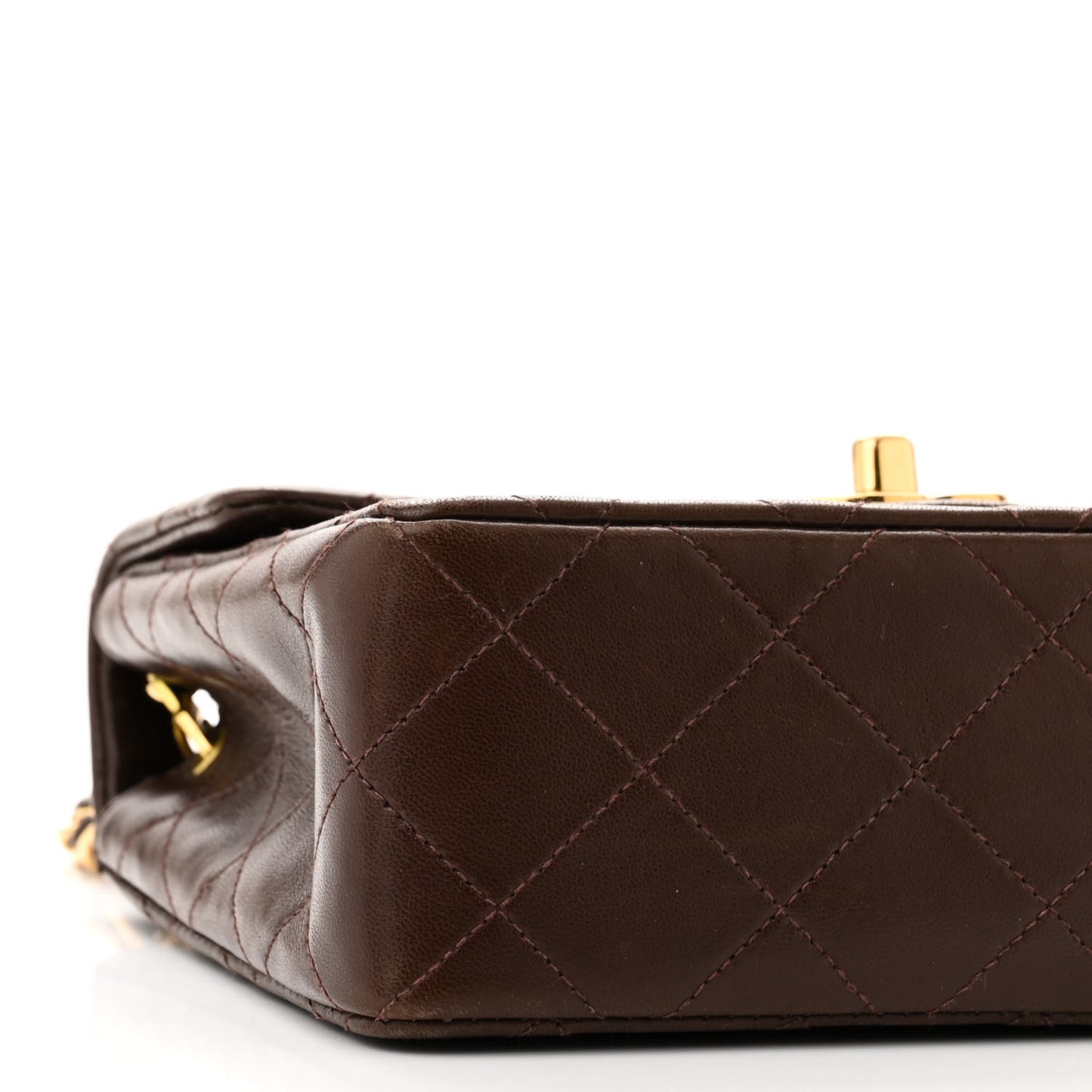 Lambskin Quilted Mini Square Flap Bag Dark Brown