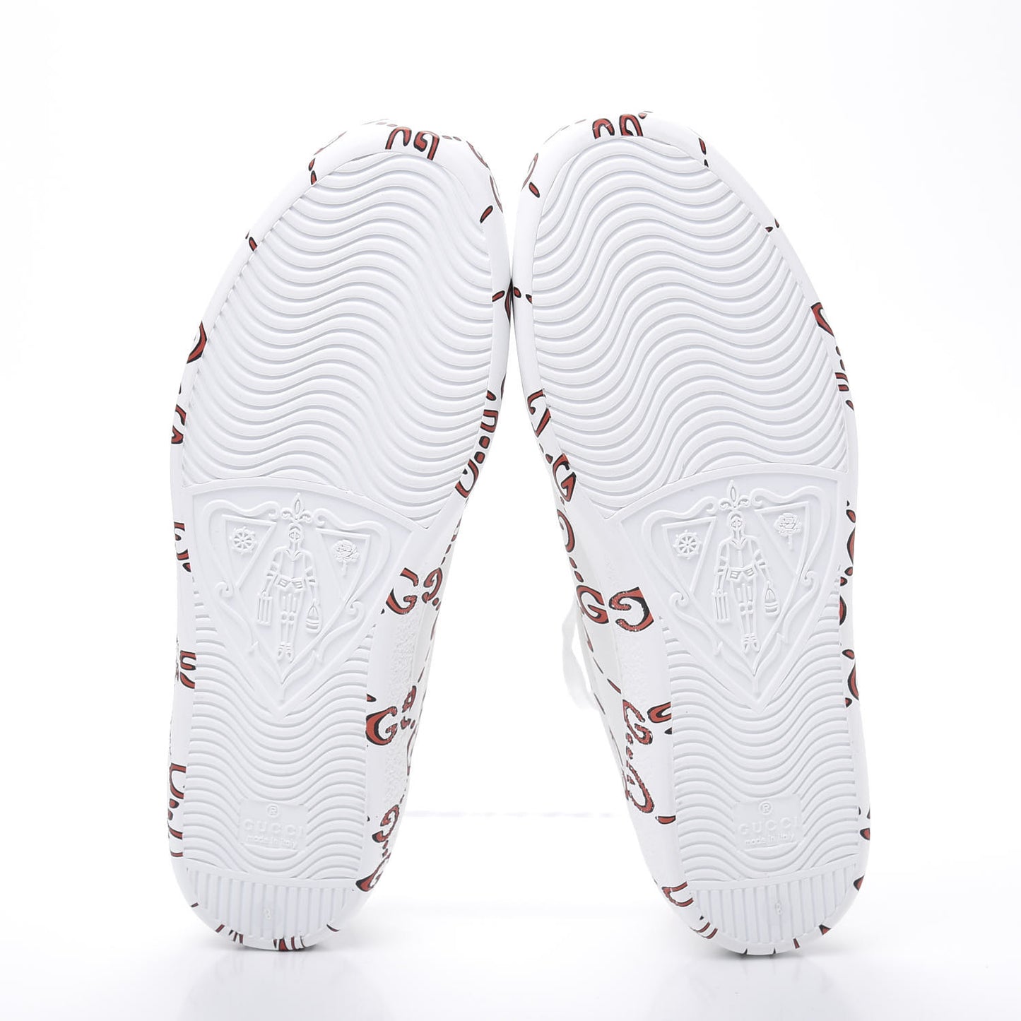 Calfskin GucciGhost Print Mens Ace Sneakers 8 White Hibiscus Red