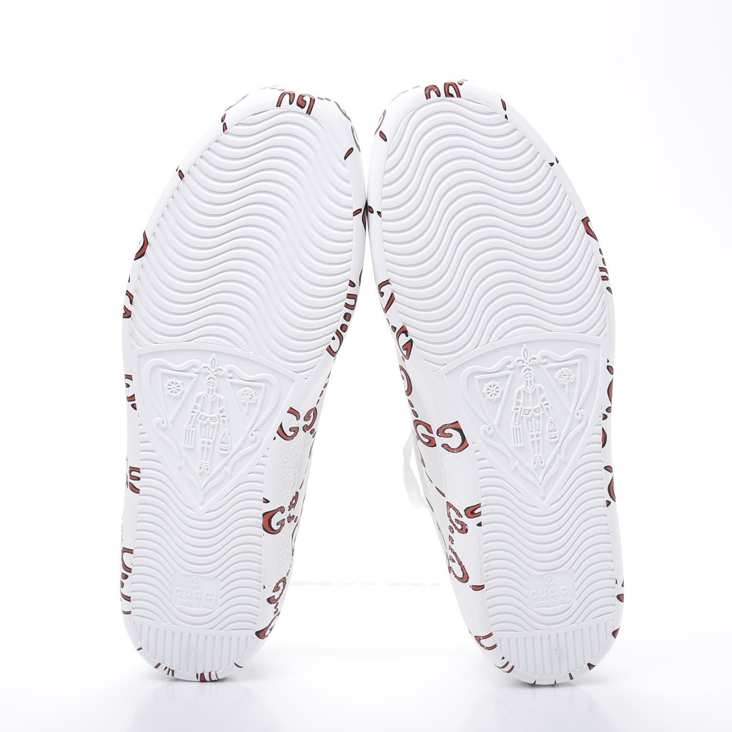 Gucci Calfskin GucciGhost Print Mens Ace Sneakers 8 White Hibiscus Red 6 of 10