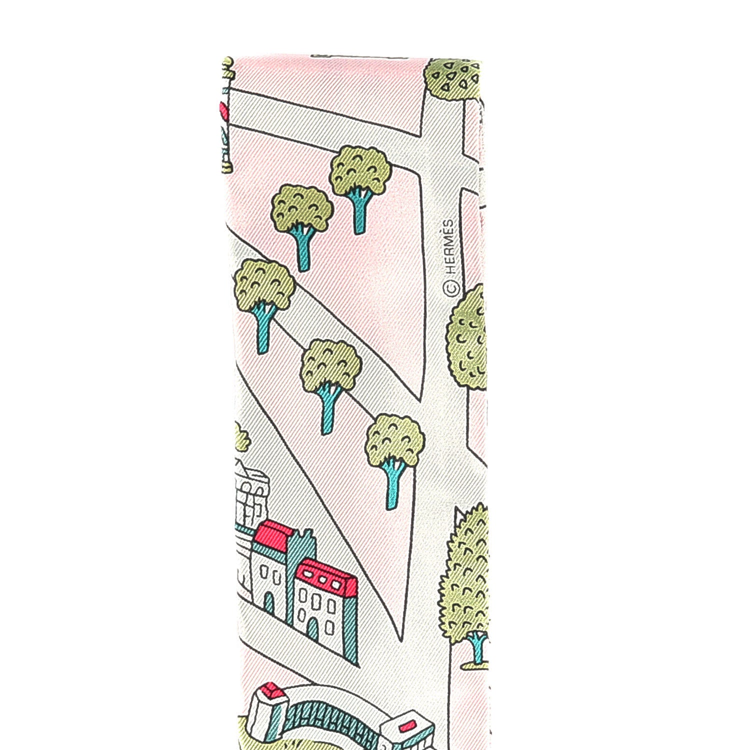 Hermes Silk Les Nouveaux Amoureux de Paris Twilly Rose Pale Vert Rose 3 of 4