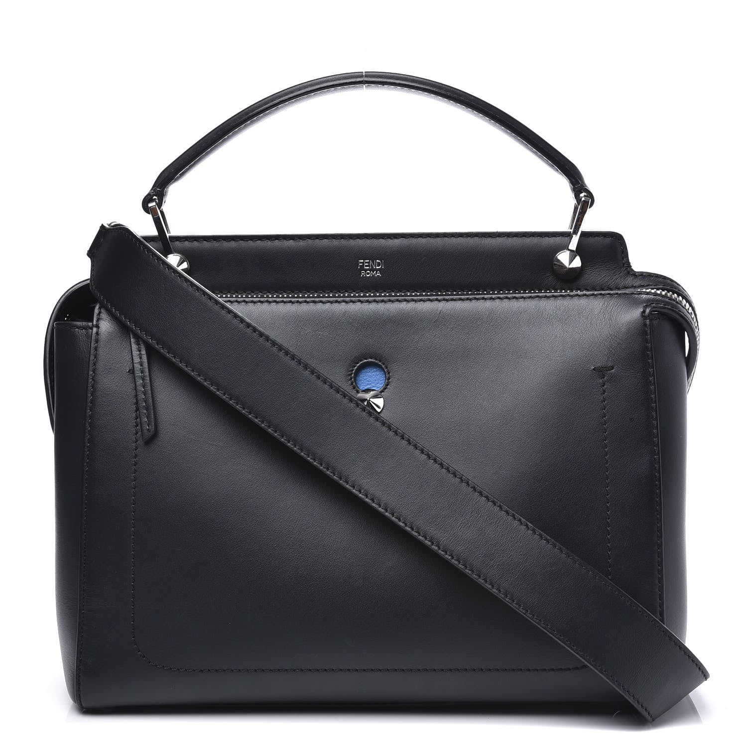 Fendi Vitello Baltico Dolce DotCom Satchel Black Blue Royal 1 of 11
