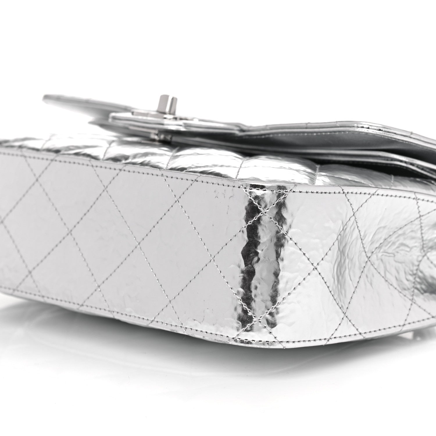 Chanel Hammered Metallic Calfskin Quilted Small Double Flap Silver 9 of 11