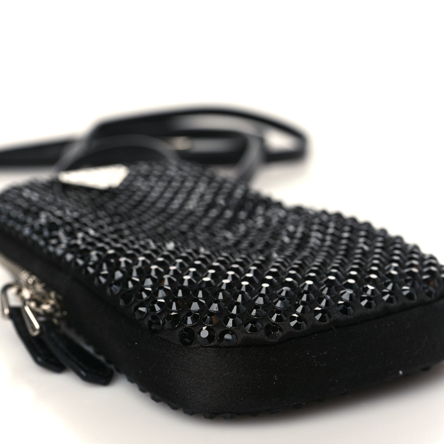 Satin Crystal Zip Phone Case Crossbody Bag Black