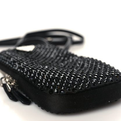 Prada Satin Crystal Zip Phone Case Crossbody Bag Black 6 of 7
