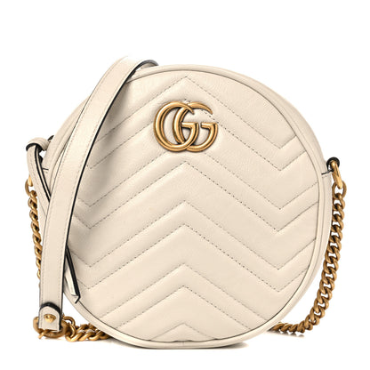 Gucci Calfskin Matelasse Mini GG Marmont Round Shoulder Bag White 1 of 14