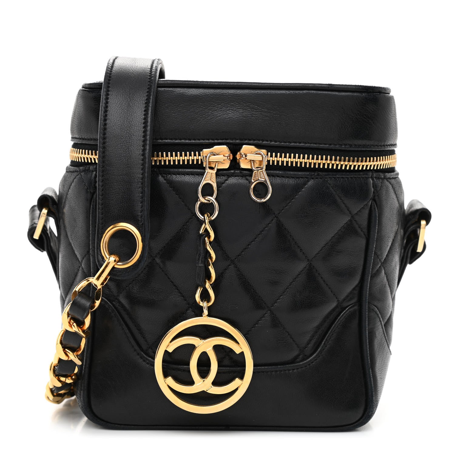 Chanel Lambskin Quilted Vanity Train Case Shoulder Bag Black 1 of 13