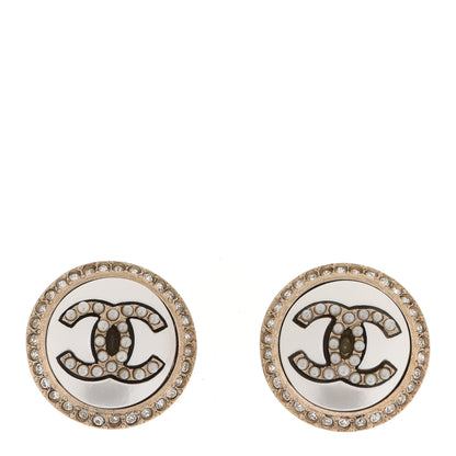 Chanel Pearl Crystal CC Round Earrings Gold 1 of 5