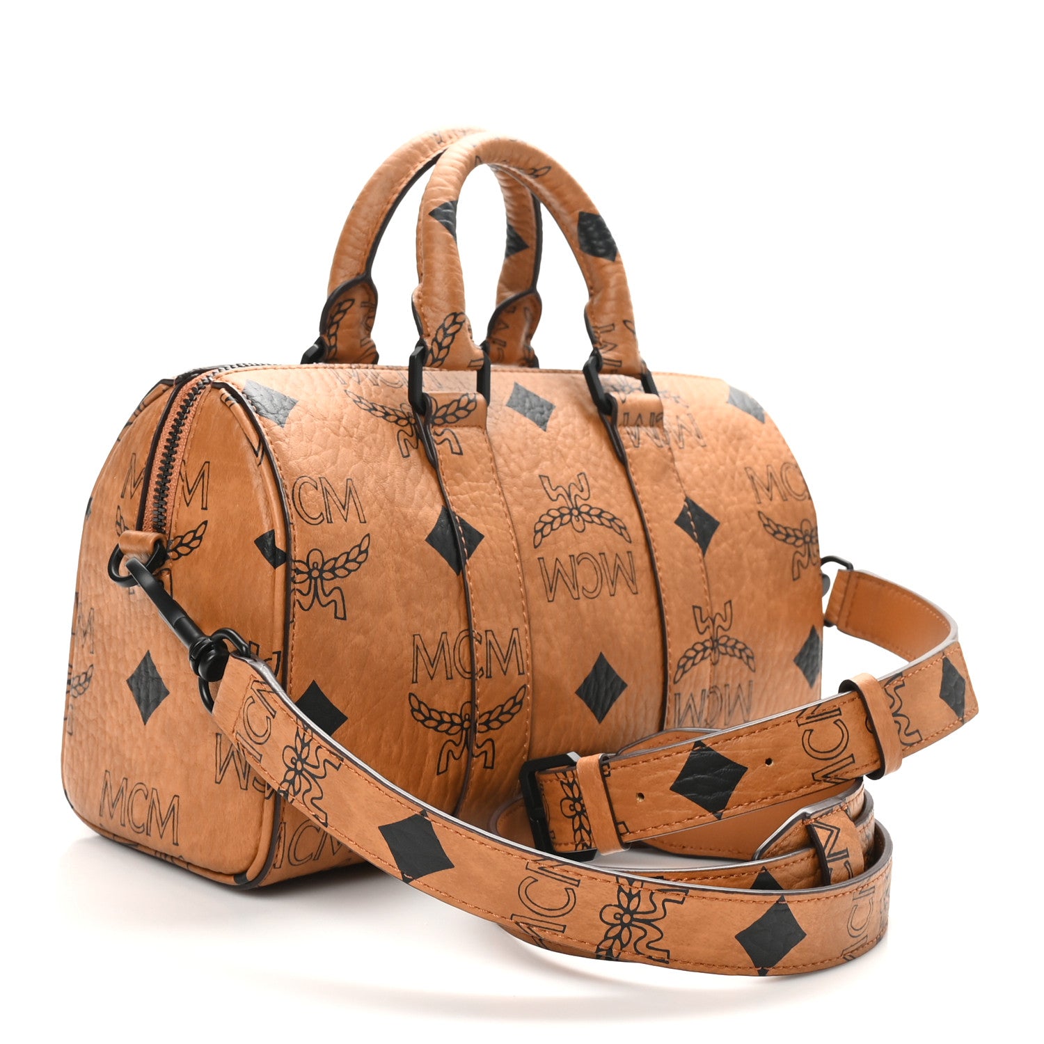 MCM Maxi Visetos Small Aren Boston Bag Cognac 1662208 – FASHIONPHILE