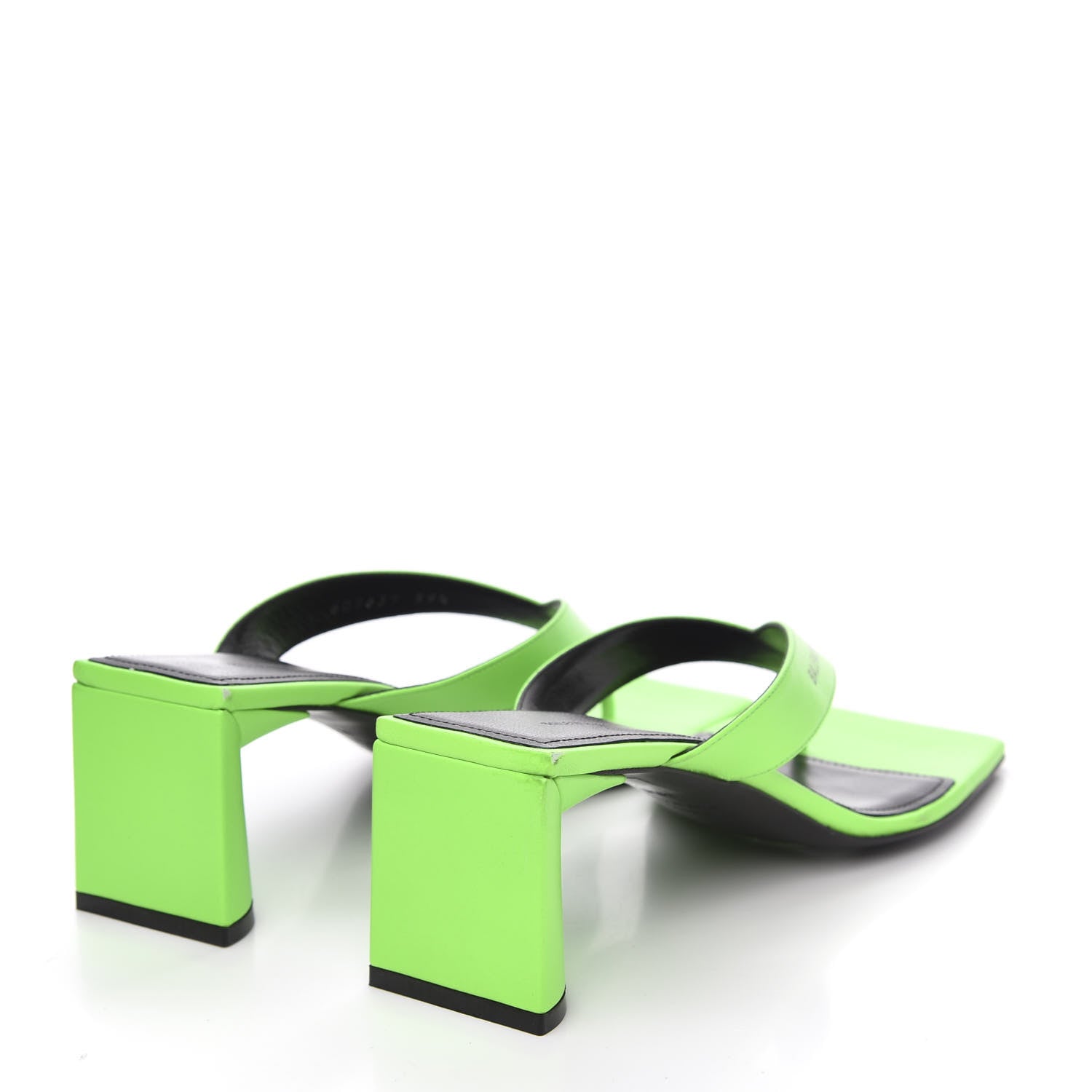 Balenciaga Shiny Sheepskin Double Square Flat 60mm Sandals 39.5 Fluo Green Black 5 of 11