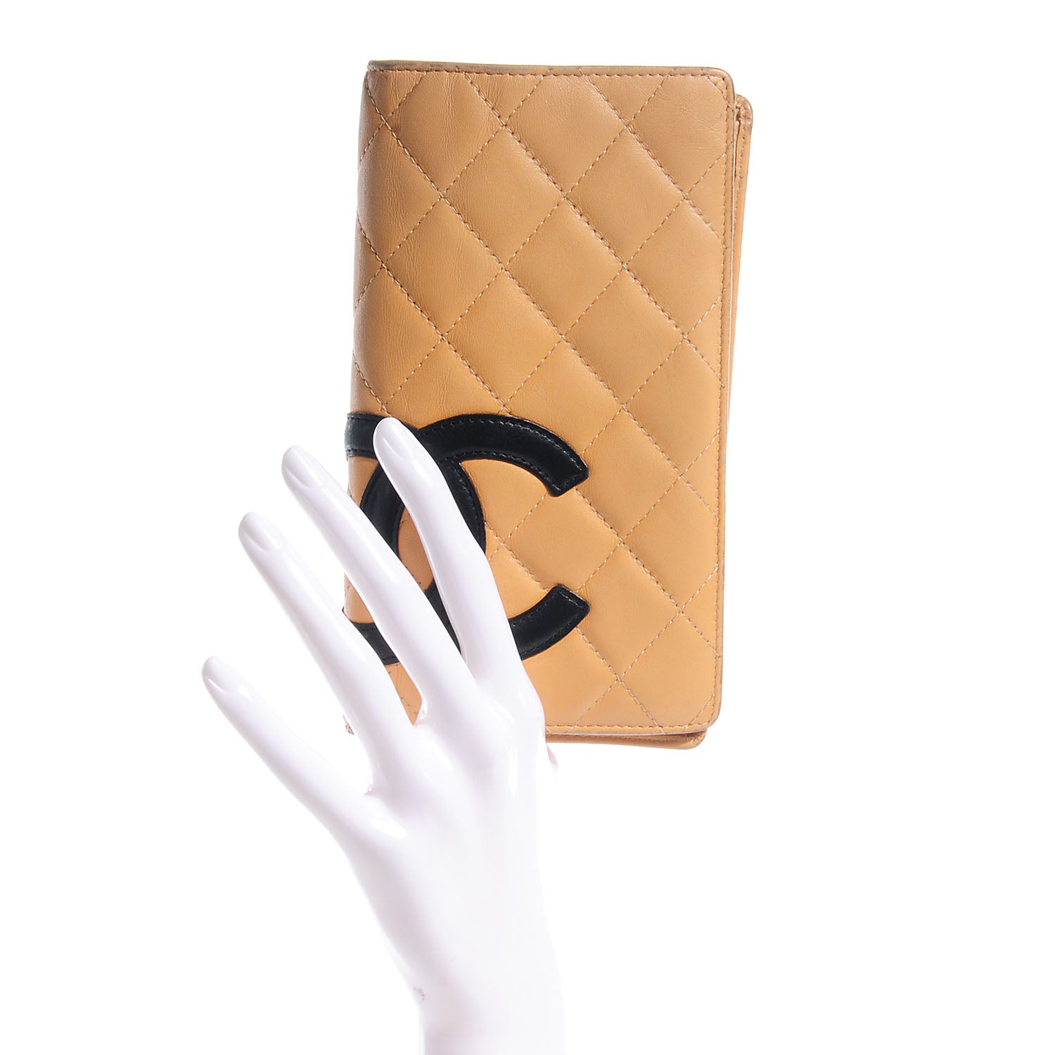Chanel Calfskin Quilted Cambon Yen Wallet Beige Black 2 of 8