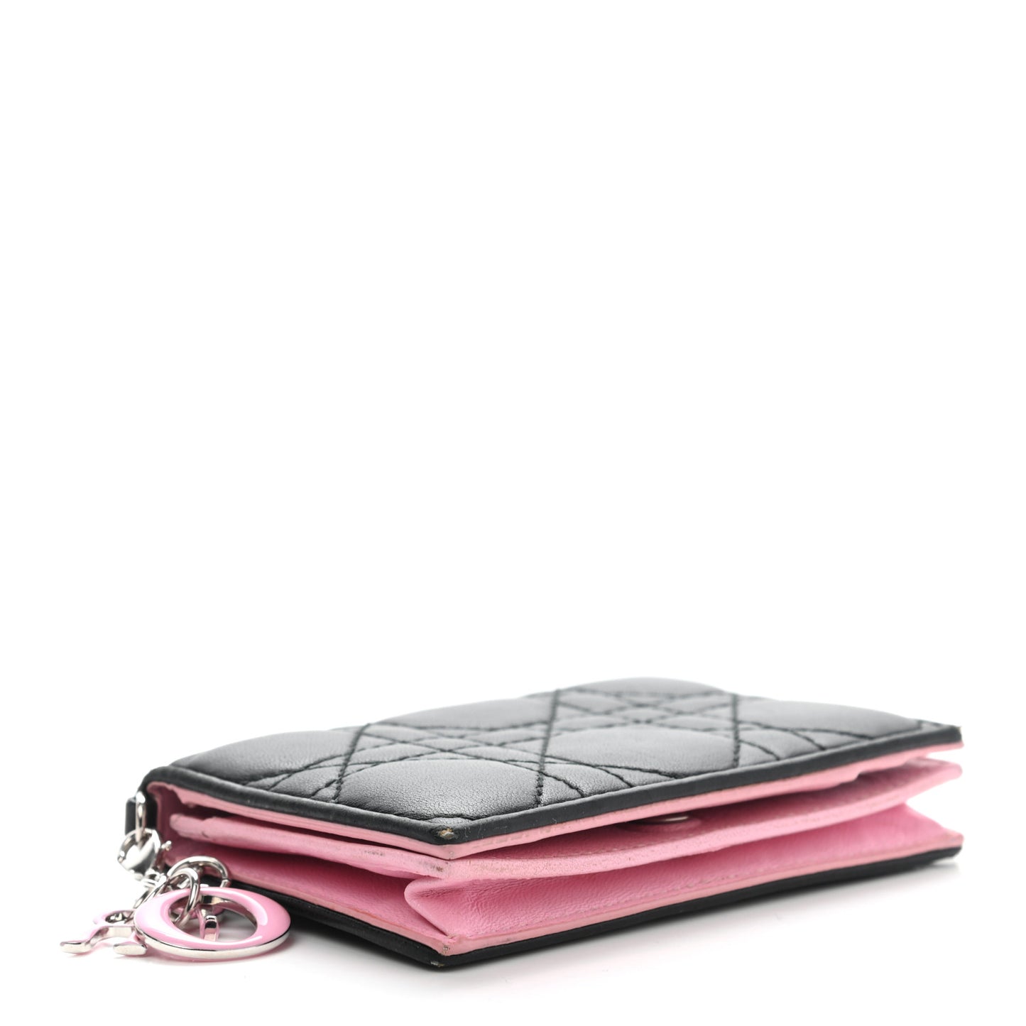 Lambskin Cannage Bi-Color Small Lady Dior Flap Card Holder Black Pink