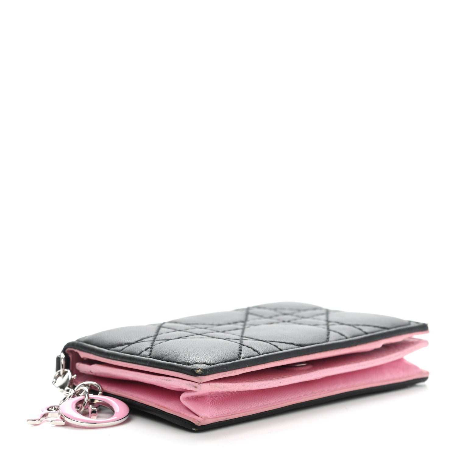 Christian Dior Lambskin Cannage Bi-Color Small Lady Dior Flap Card Holder Black Pink 4 of 19