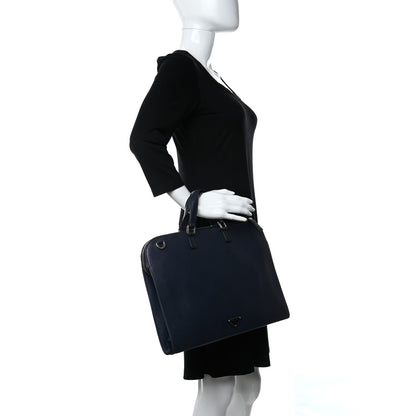 Prada Saffiano Cuir Travel Front Zip Pocket Briefcase Baltico 2 of 10