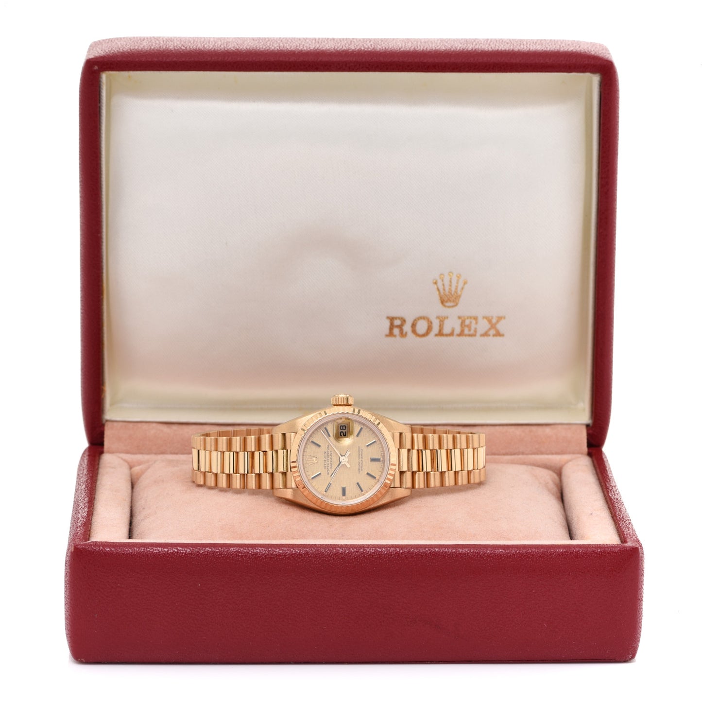 18K Yellow Gold 26mm Oyster Perpetual Datejust President Watch Linen 69178