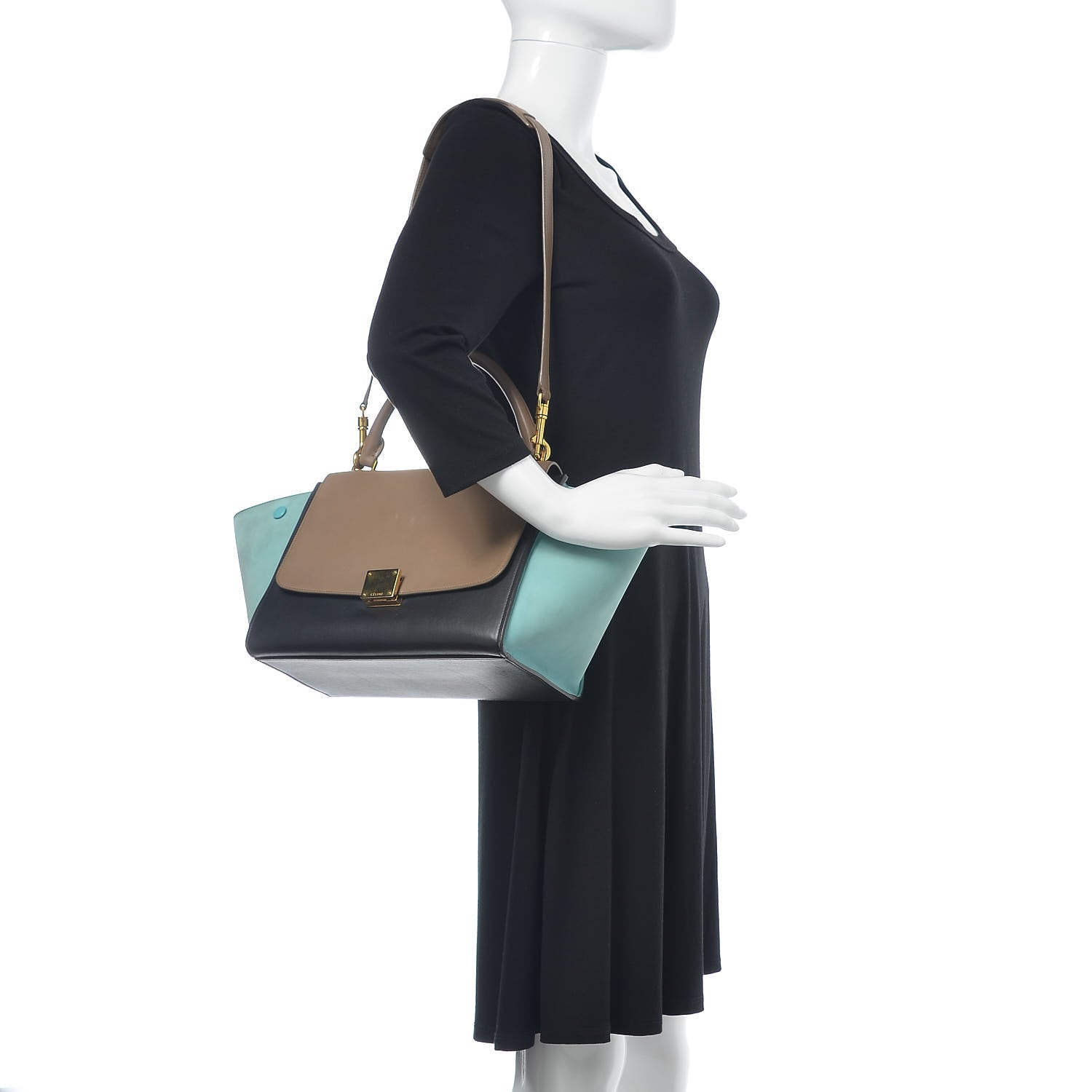 Celine Smooth Calfskin Nubuck Small Tri-Color Trapeze Taupe 2 of 15