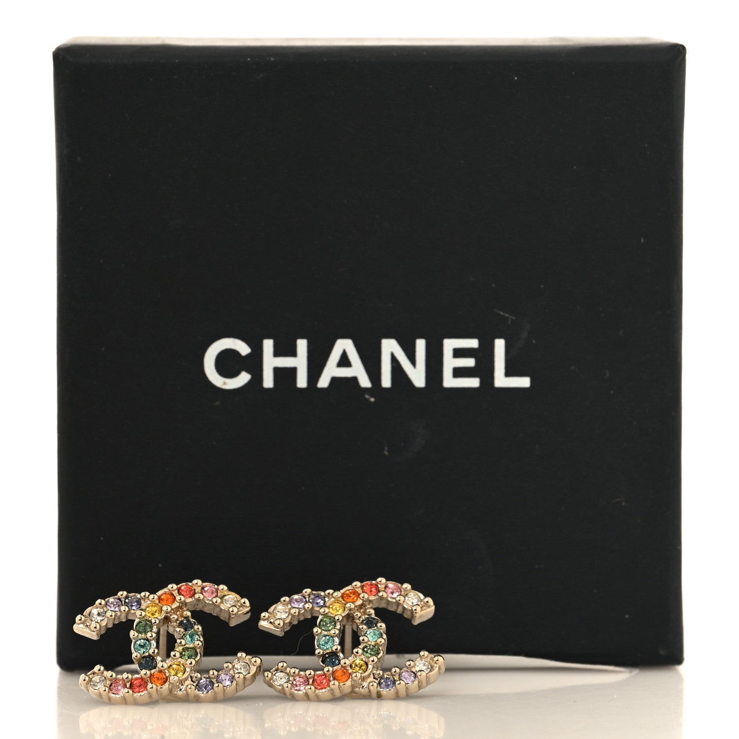 Chanel Crystal Over The Rainbow CC Earrings Gold Multicolor 5 of 5