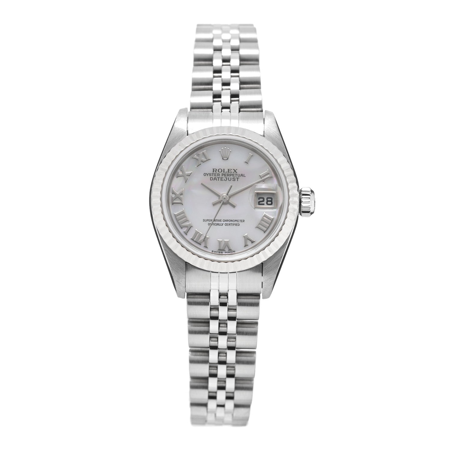 Rolex Stainless Steel 18K White Gold Mother of Pearl 26mm Oyster Perpetual Datejust Watch Roman 79174 1 of 4