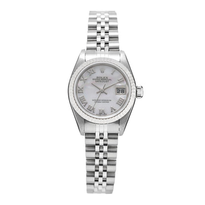 Rolex Stainless Steel 18K White Gold Mother of Pearl 26mm Oyster Perpetual Datejust Watch Roman 79174 1 of 4