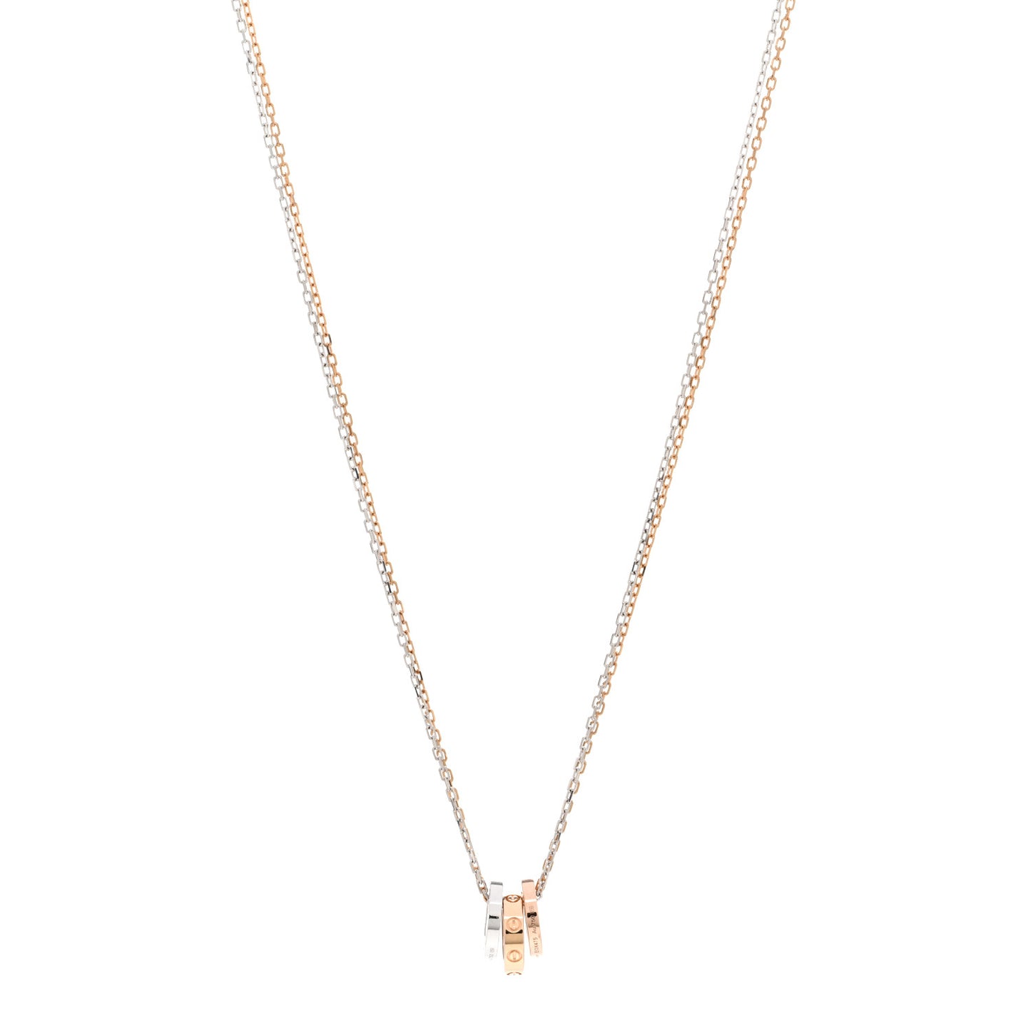 18K White Pink Gold Diamond Three Ring LOVE Pendant Necklace