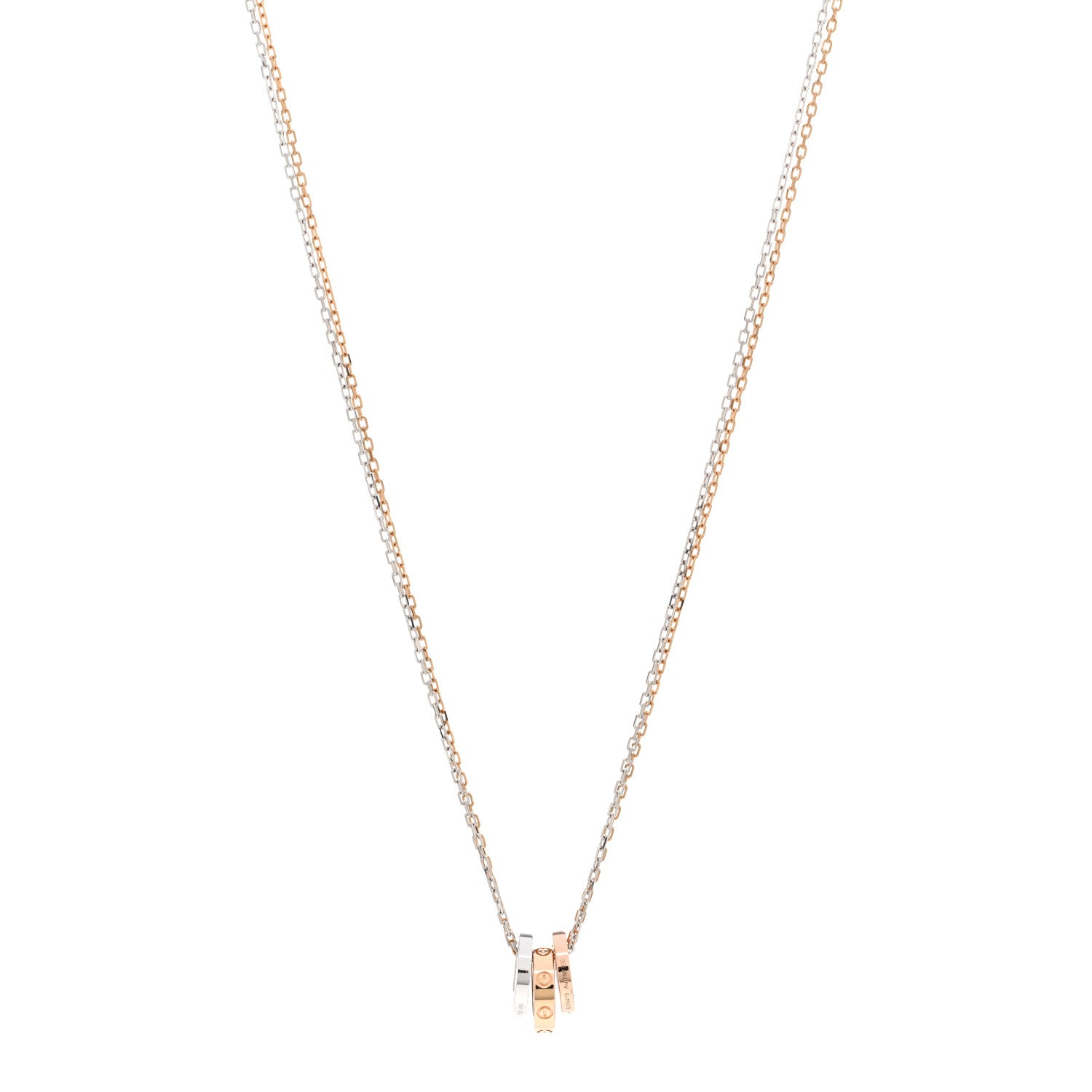 Cartier 18K White Pink Gold Diamond Three Ring LOVE Pendant Necklace 1 of 4